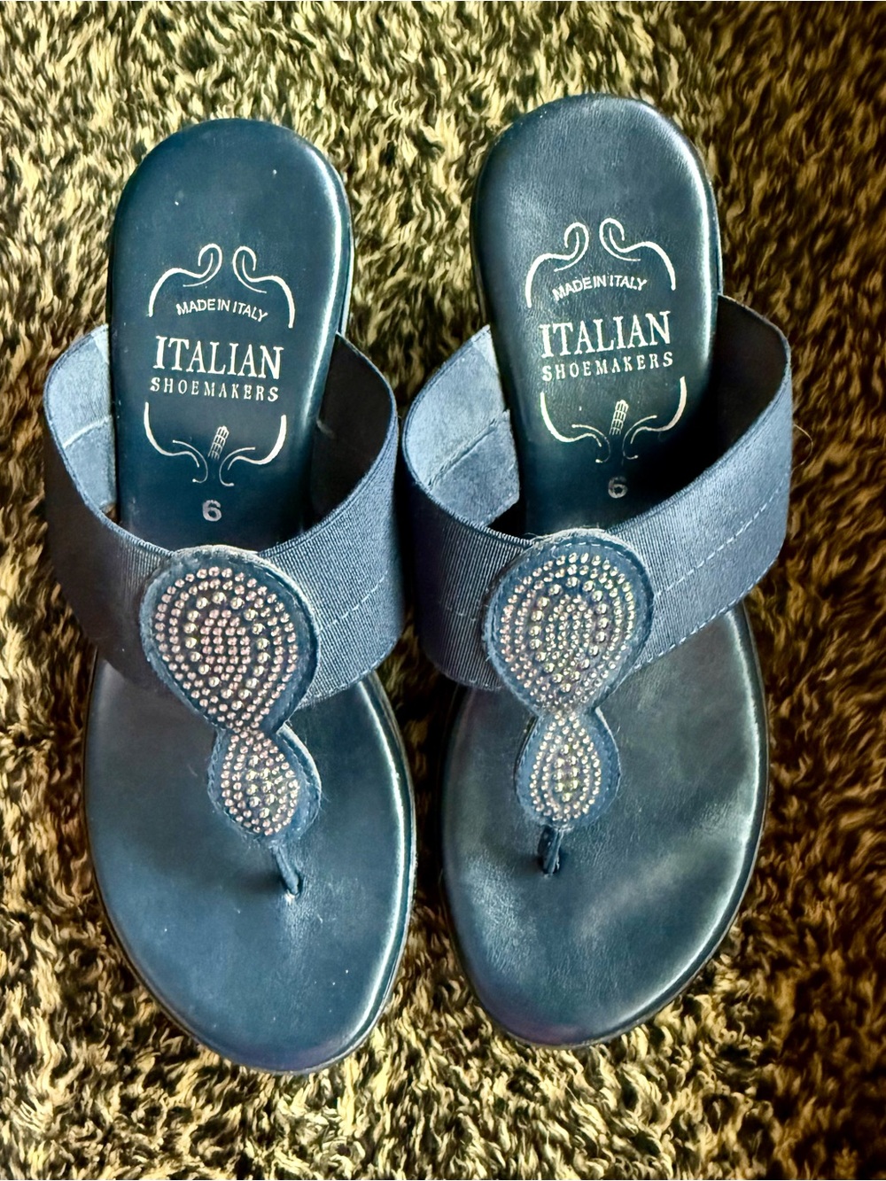Italian Shoemakers Navy Rhinestone Thong Sandals